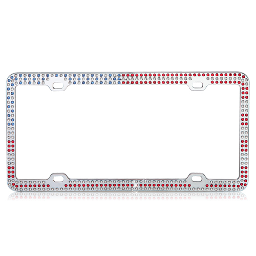 American Flag Patriotic Chrome Metal License Plate Frame with Crystals
